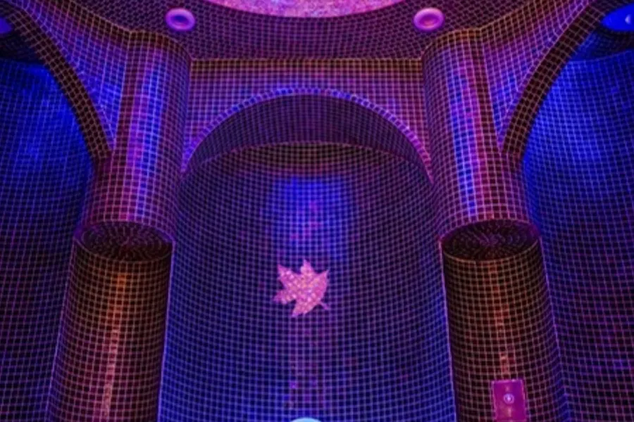The Turkish Mud Rasul Chamber at Revas Spa, lit blue under its starlit dome